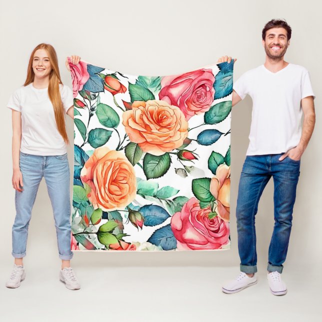Rose Garden Bloom Design Fleece Blanket (In Situ)