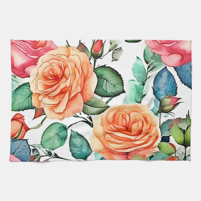Rose Garden Bloom Design Kitchen Towel (Horizontal)
