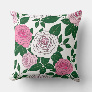 Rose Garden Bold Line Art Throw Pillow