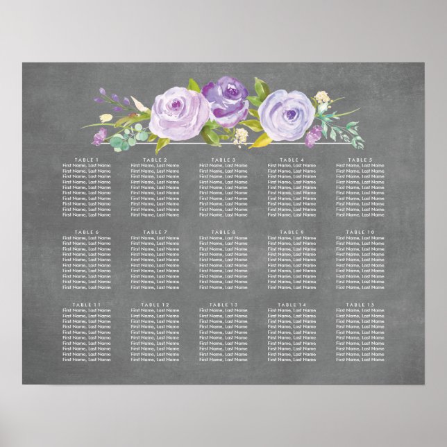 Rose Garden Chalkboard Wedding Seating Chart (Front)