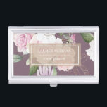 rose garden elegant floral business card case<br><div class="desc">Our rose garden collection features gentle blush roses with gold stencil leaves on mauve,  blush and dusty blue backgrounds. Items from this collection are for office,  personal use and accessories</div>