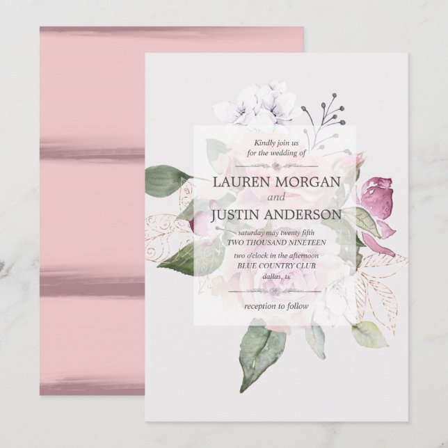 Rose Garden Elegant Floral Wedding Invitation (Front/Back)
