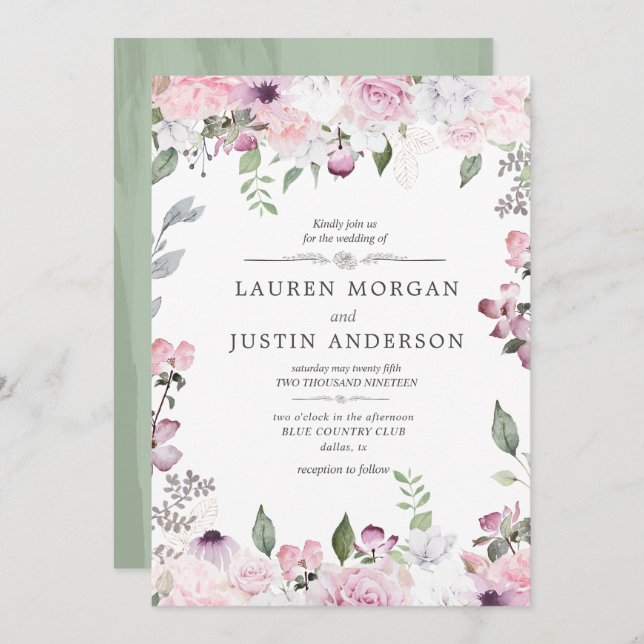 Rose Garden elegant floral Wedding Invitation (Front/Back)