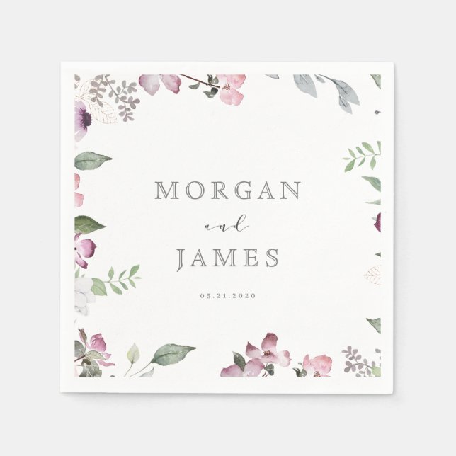 Rose garden elegant monogram wedding paper napkin (Front)