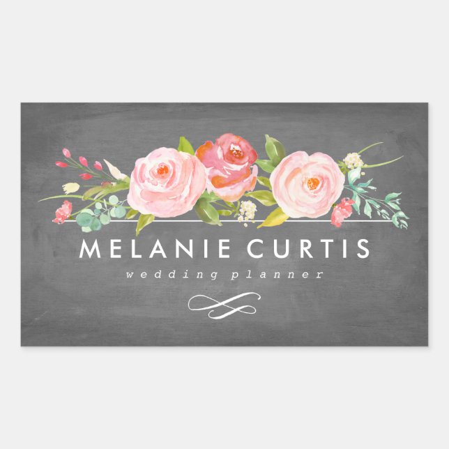 Rose Garden Floral Chalkboard Business Sticker (Front)