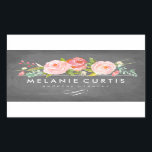 Rose Garden Floral Chalkboard Business Sticker<br><div class="desc">Chalkboard and pink florals.</div>