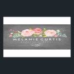 Rose Garden Floral Chalkboard Business Sticker<br><div class="desc">Chalkboard and pink florals.</div>
