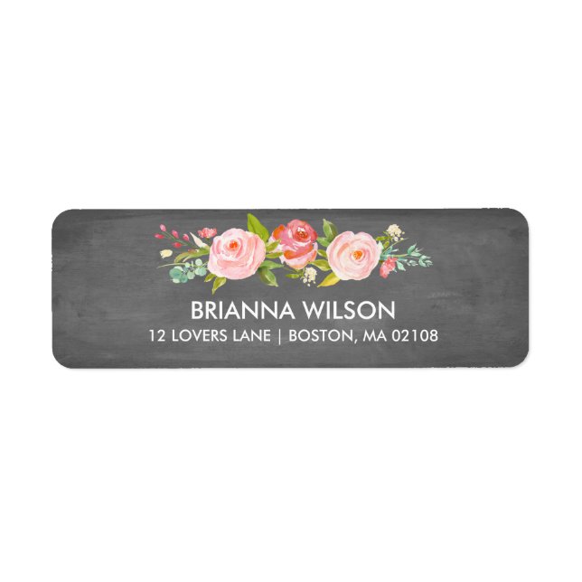 Rose Garden Floral Chalkboard Return Address Label (Front)