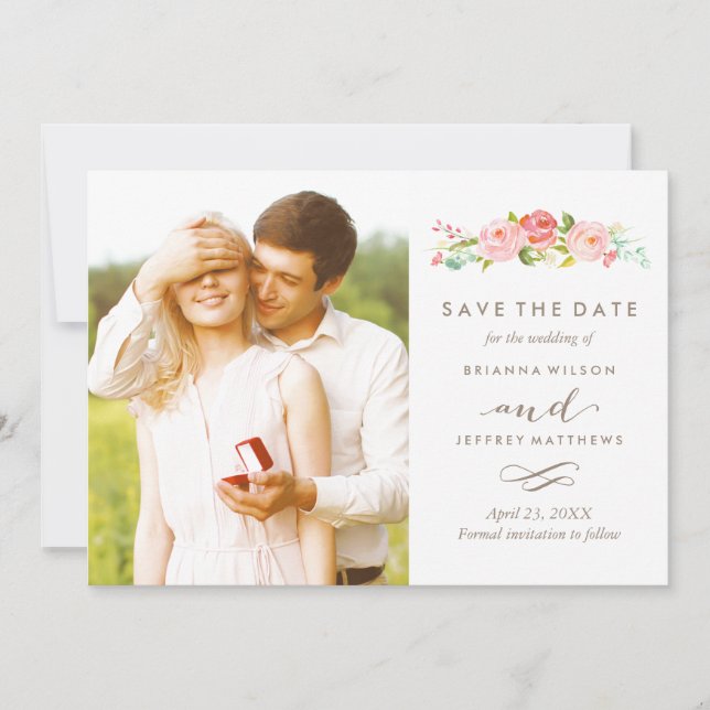 Rose Garden Floral Enregistrer la date Carte photo (Devant)