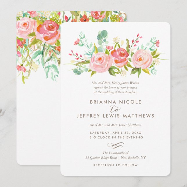 Rose Garden Floral Faire-part de mariage (Devant / Derrière)