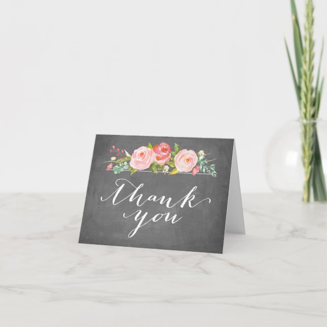 Rose Garden Floral Merci Carte Chalkboard (Devant)