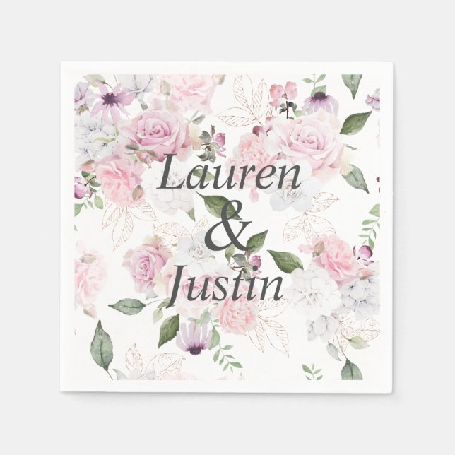 Rose Garden floral Monogram Wedding Napkin (Front)