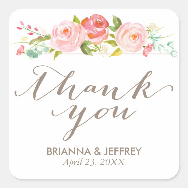 Rose Garden Floral Wedding Favour Labels Square (Front)