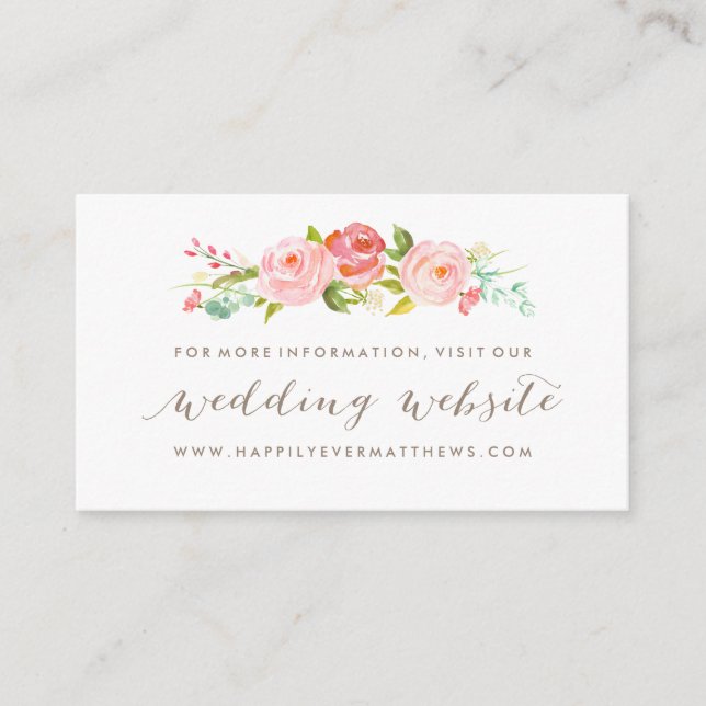 Rose Garden Floral Wedding Website Double-Sided Enclosure Card (Front)