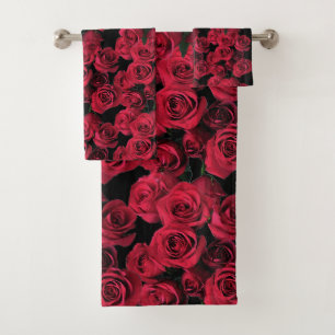 Rose Garden Flowers Red Floral Towel Set
