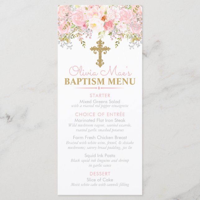 Rose Garden Girl Baptism Custom Event Menu (Front)