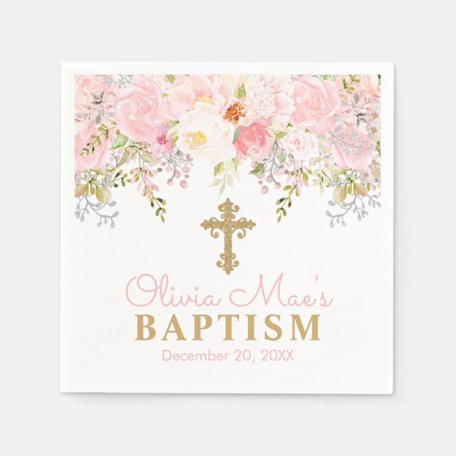 Rose Garden Girl Baptism Personalized Party Napkin (Front)