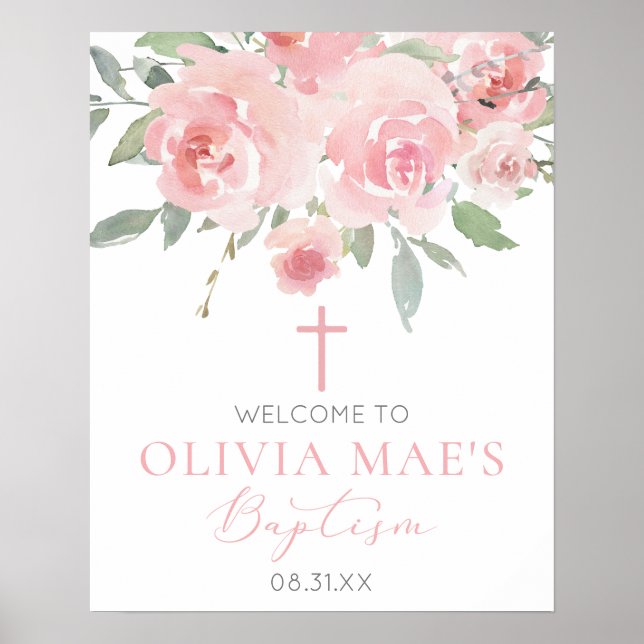 Rose Garden Girl Boho Baptism Welcome Sign (Front)