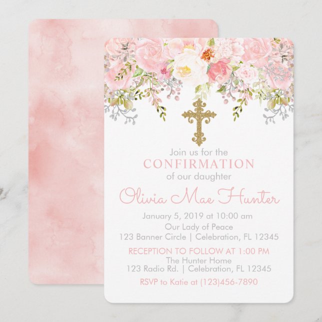 Rose Garden Girl Confirmation Invitation (Devant / Derrière)