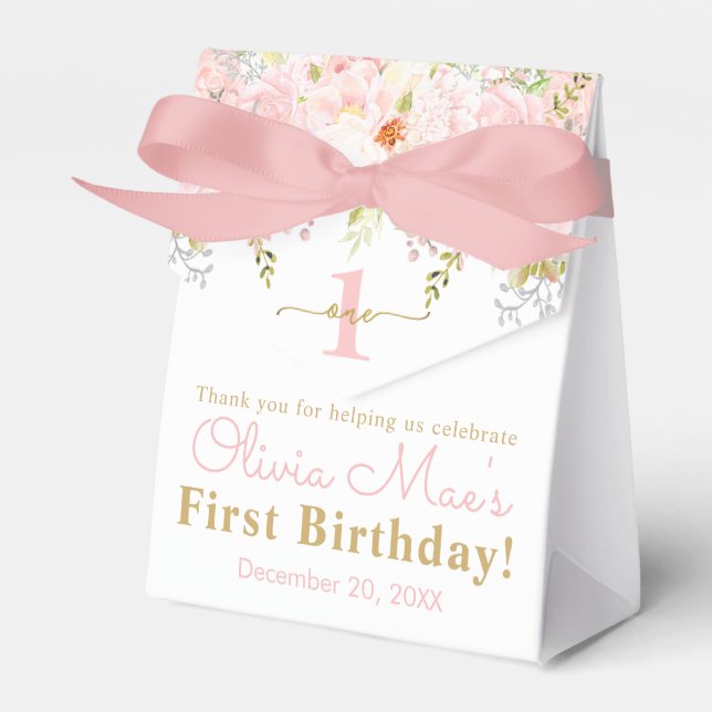 Rose Garden Girl First Birthday Personalized Favor Box (Front Side)