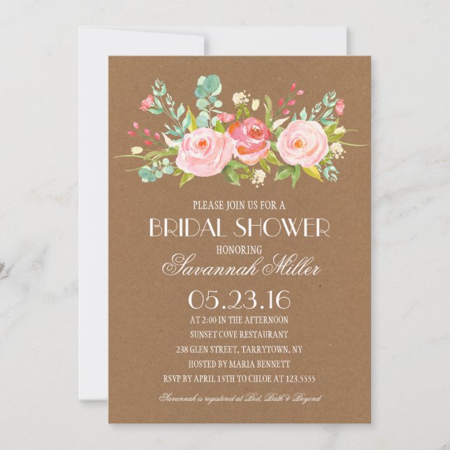 Rose Garden Kraft | Bridal Shower Invitation (Front)