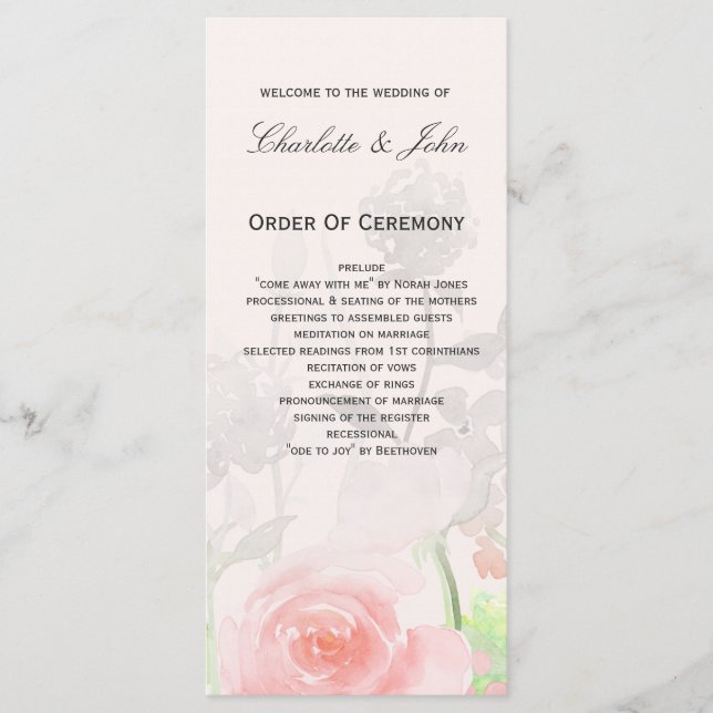 Rose Garden Moderne Floral programmes de mariage (Devant)