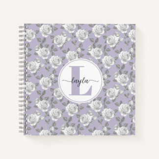 Rose Garden Monogram Lavender Notebook