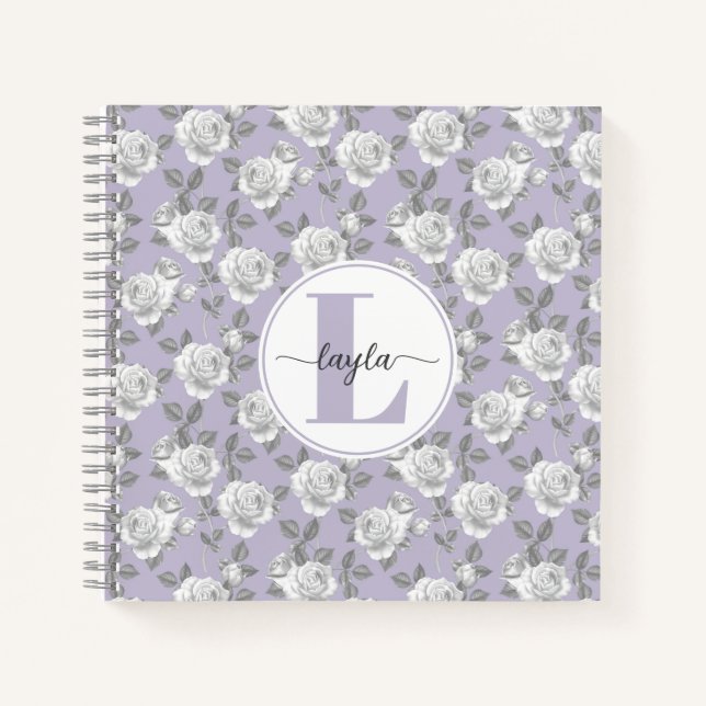 Rose Garden Monogram Lavender Notebook (Front)