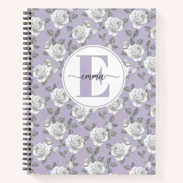 Rose Garden Monogram Lavender Notebook (Front)