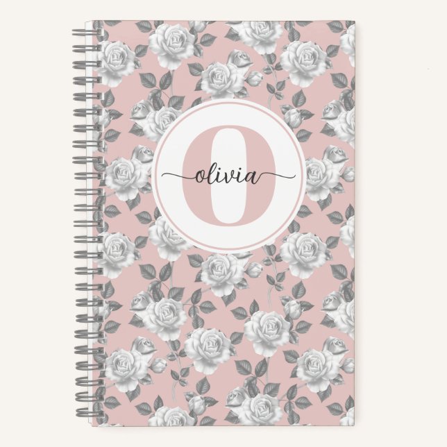 Rose Garden Monogram Pink Notebook (Front)