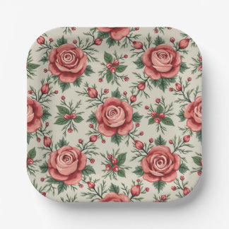 rose garden paper plate