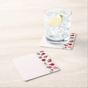 Rose Garden Party Bridal Shower Square Paper Coaster