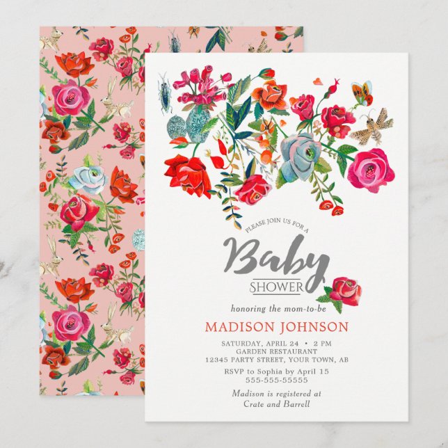 Rose Garden | pink | Baby Shower | Invitations (Front/Back)
