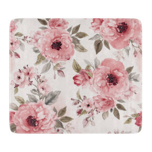 Rose Garden Pink Watercolor Floral Blush Botanical Cutting Board