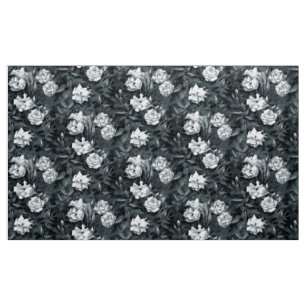 "Rose garden", retro floral pattern, black & white Fabric