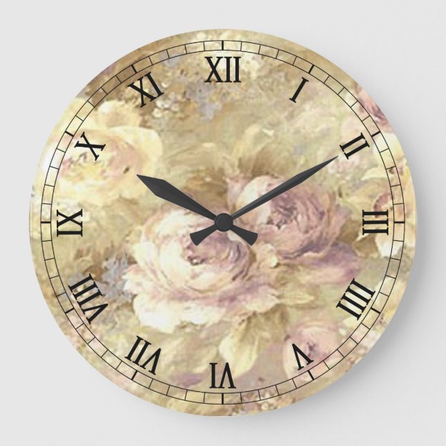 Rose Garden Round Roman Numerals Clock (Front)