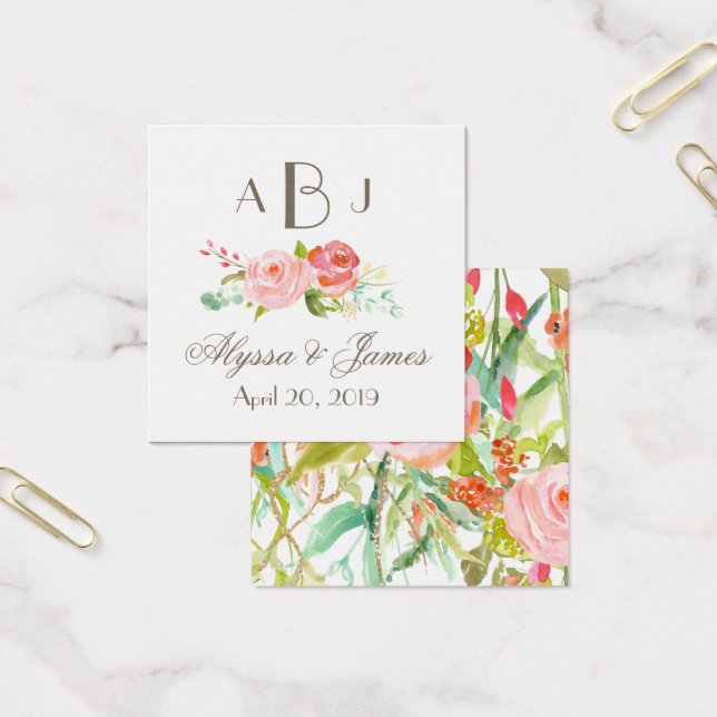 Rose Garden Three Letter Monogram Favour Card (Office)
