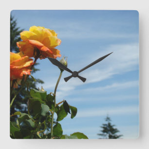 Rose Garden Wall Clocks Blue Sky Orange Roses