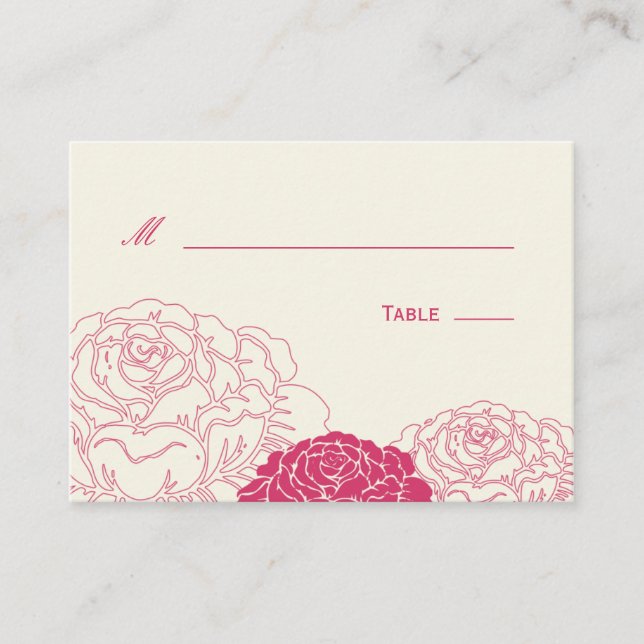 Rose Garden Wedding Place Card - Pink (Front)