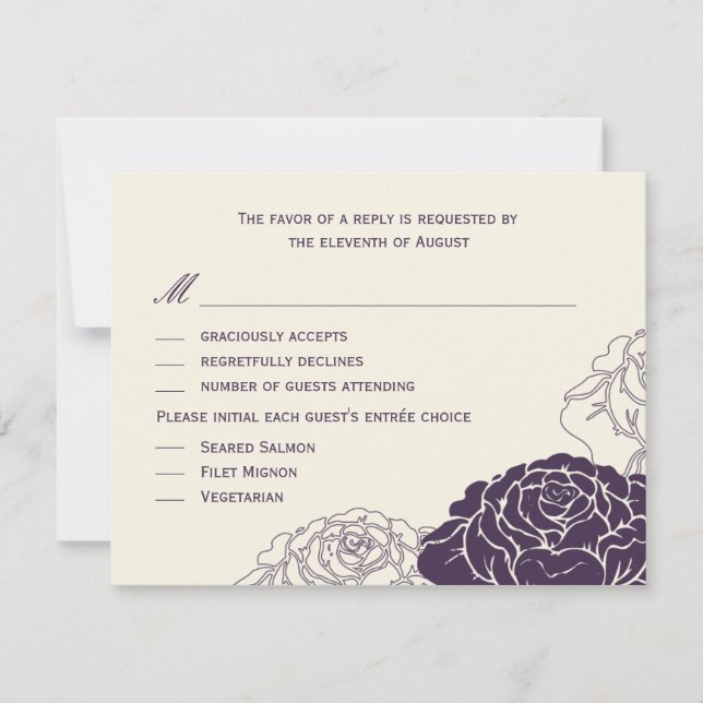 Rose Garden Wedding RSVP Card - Purple (Front)