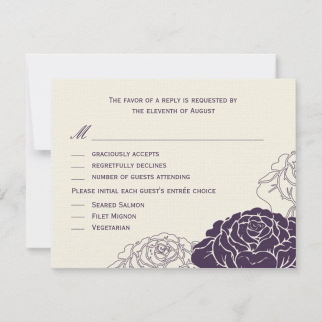 Rose Garden Wedding RSVP Card - Purple (Front)