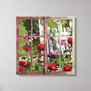 Rose Garden Window Scene Canvas Print