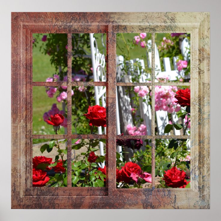 Rose Garden Window Scene Poster | Zazzle