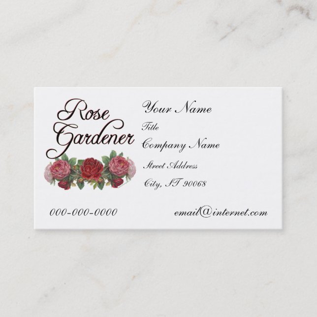 Rose Gardener Custom Business Card v2 (Front)