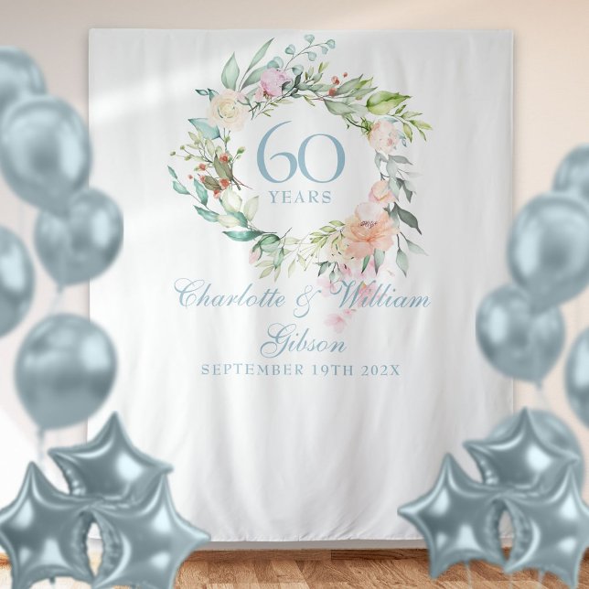 Rose Garland 60th Anniversary Photo Booth Backdrop Tapestry (Rose Garland 60th Anniversary Photo Booth Backdrop)