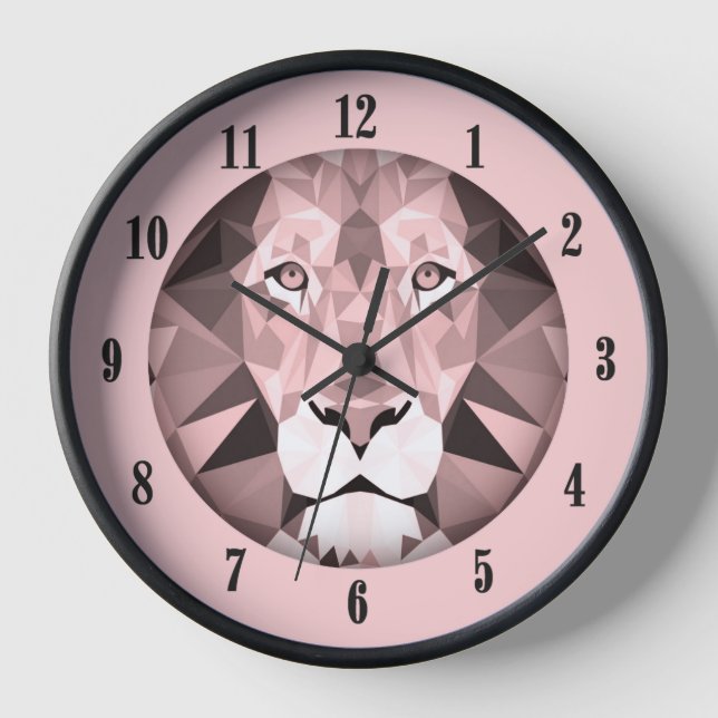 Rose Geometric Lion Head Black Numbers Clock (Front)
