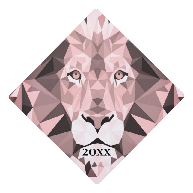 Rose Geometric Lion Head Year Graduation Cap Topper (Front)