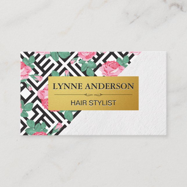 Rose Geometric Pattern Colour Block Business Card (Front)