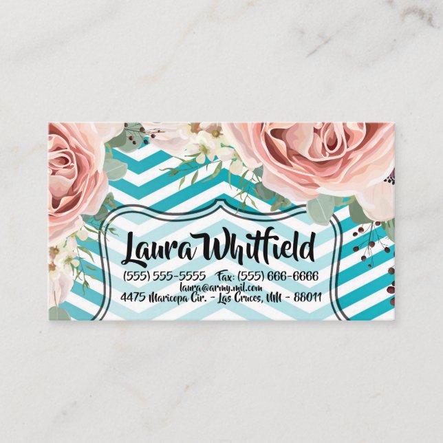 Rose géométrique carte de visite Chevron Turquoise (Devant)