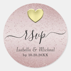 Rose Glitter and Gold Heart - RSVP Classic Round Sticker